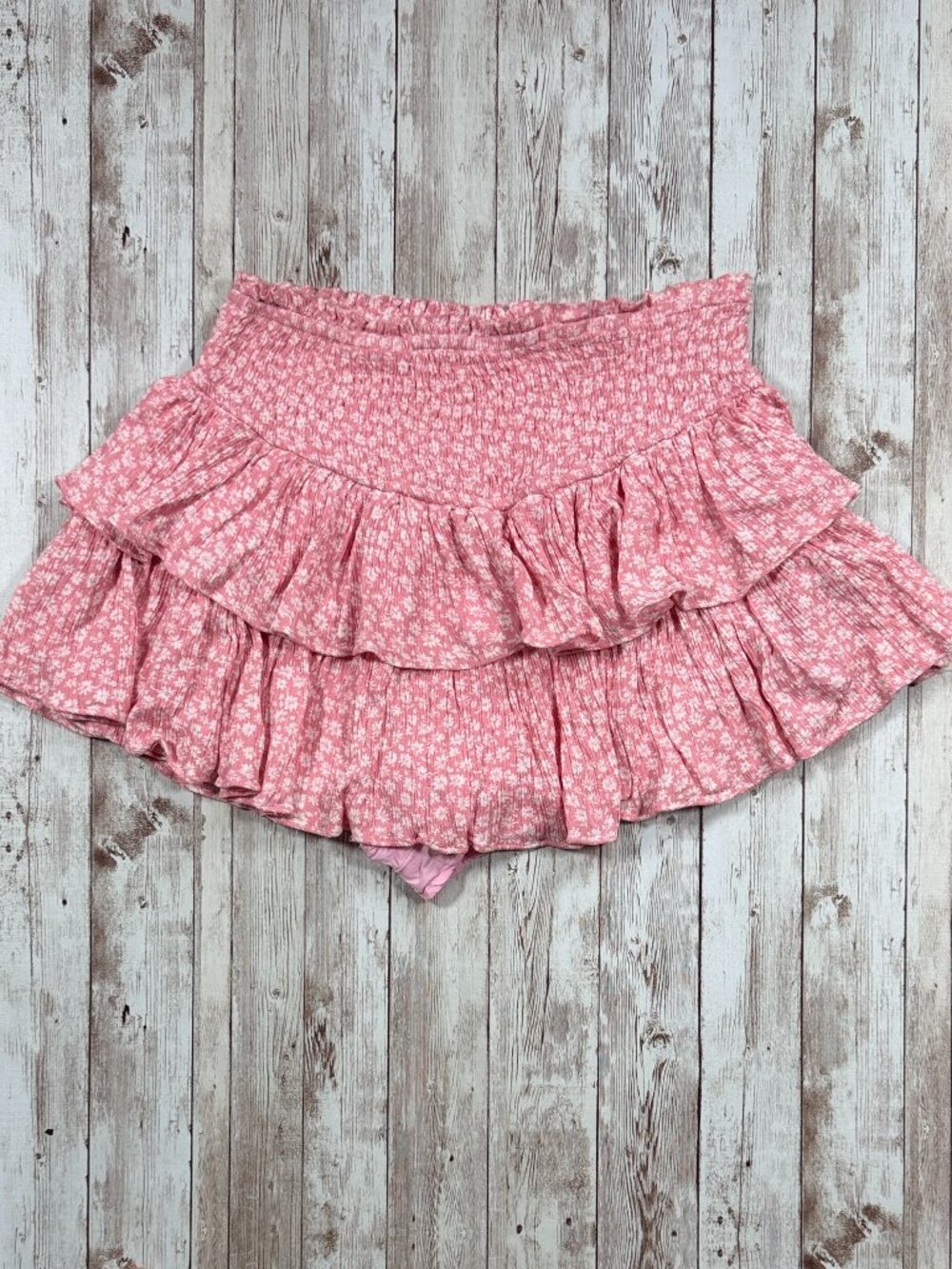 Rock N Rags Sunshine Daydream Ruffled Skirt sz Small Tiered Pink White Mini